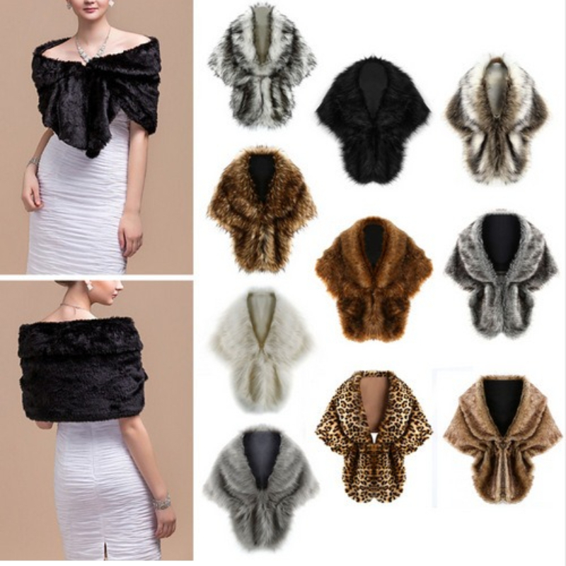 Winter Clothing Online - شال طويل من الفرو الصناعي بلون